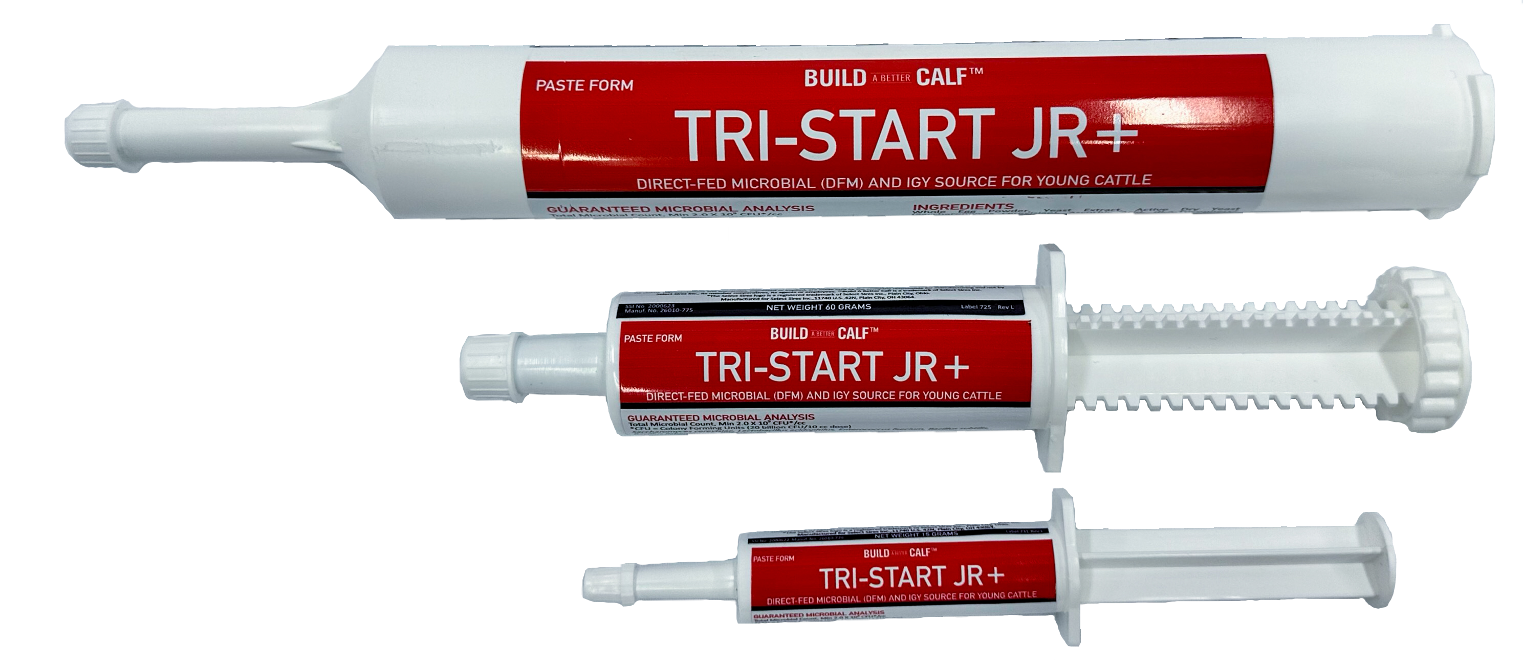 two multi dose tubes and a single dose tube of tri start Jr.+ paste